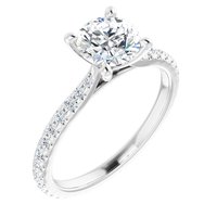 14K White  6.5 mm Round Forever One™ Lab-Grown Near Colorless Moissanite & 3/8 CTW Natural Diamond Engagement Ring