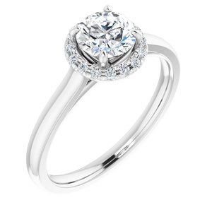14K White 6.5 mm Round Forever one™ Moissanite & 1/8 CTW Diamond Engagement Ring