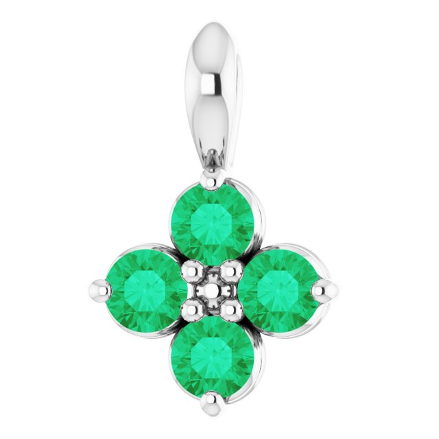 14K White Natural Emerald Youth Pendant