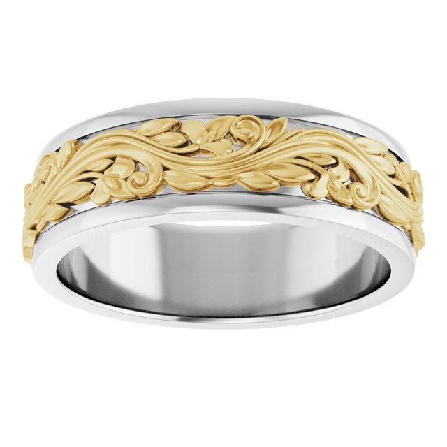 14K White/Yellow 7 mm Sculptural Band Size 11