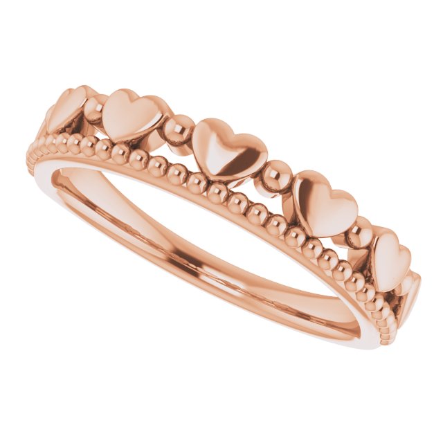 14K Rose Stackable Beaded Heart Ring  