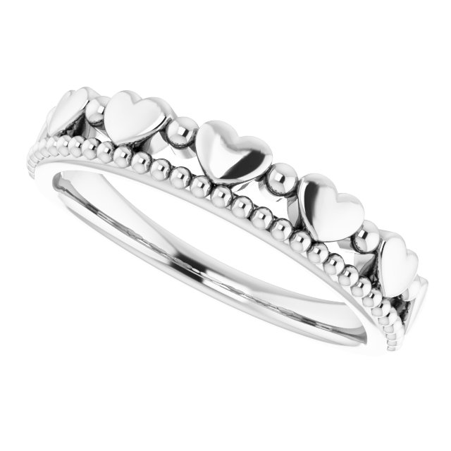 Sterling Silver Stackable Beaded Heart Ring  