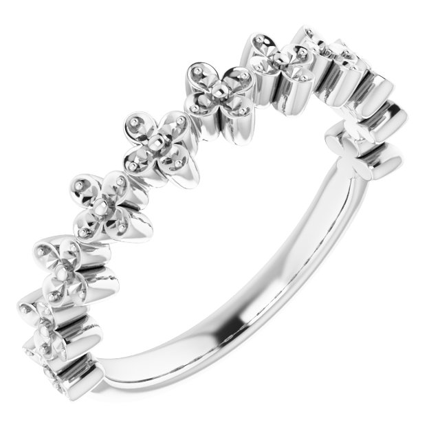 14K White 1/6 CTW Natural Diamond Stackable Clover Ring  