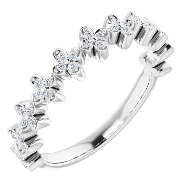 14K White 1/6 CTW Natural Diamond Stackable Clover Ring  