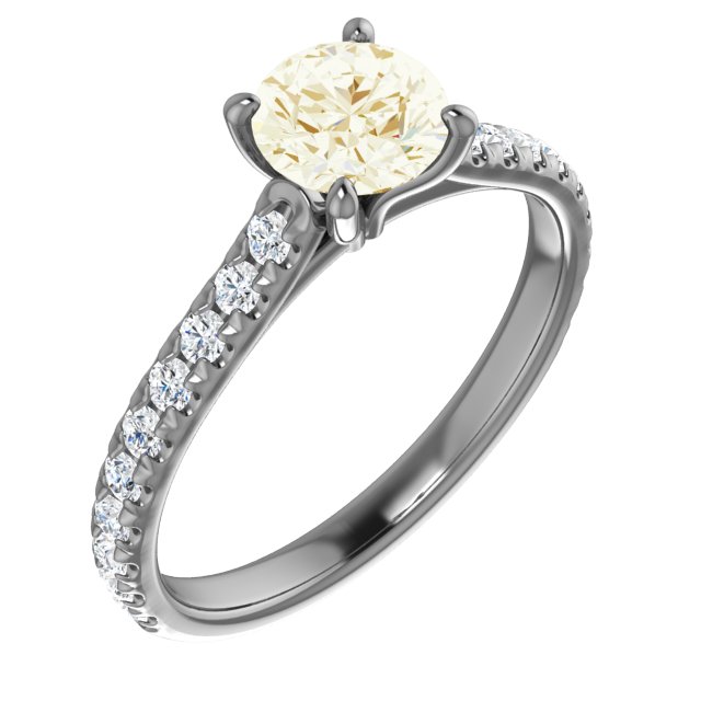 14K Yellow 6.5 mm Round Forever One Moissanite and .375 CTW Diamond Engagement Ring Ref 13863010