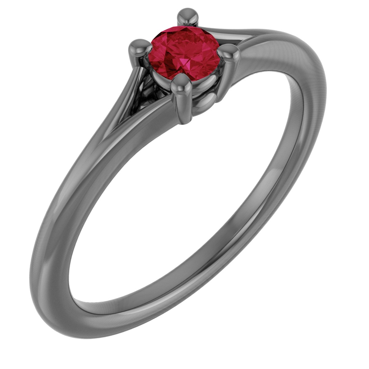 14K White Lab-Grown Ruby Youth Solitaire Ring