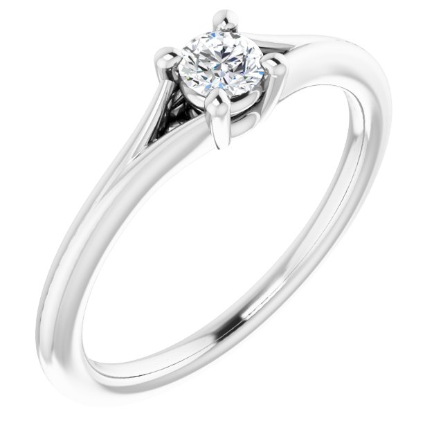 14K White Natural White Sapphire Youth Solitaire Ring