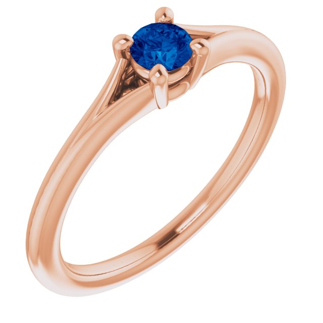 14K Rose Natural Blue Sapphire Youth Solitaire Ring