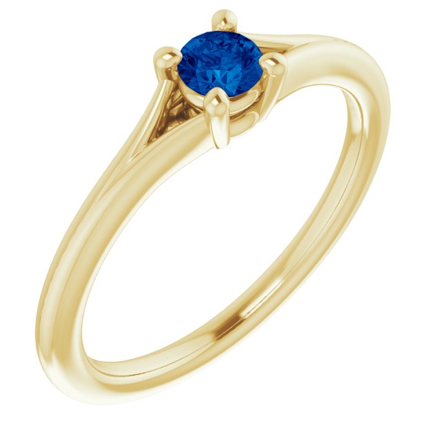 14K Yellow Natural Blue Sapphire Youth Solitaire Ring