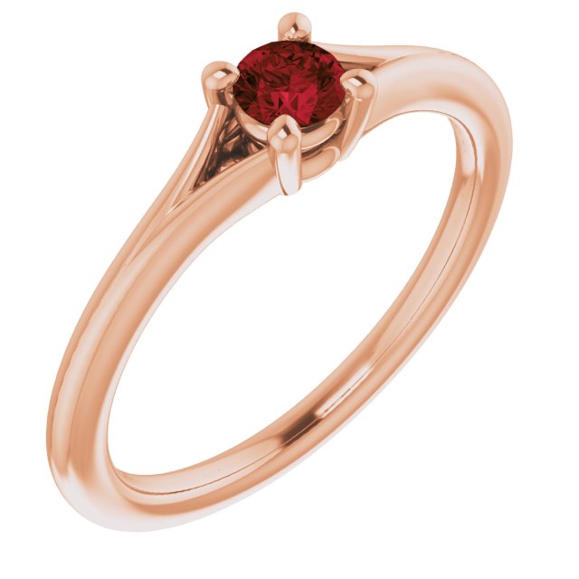 14K Rose Natural Mozambique Garnet Youth Solitaire Ring