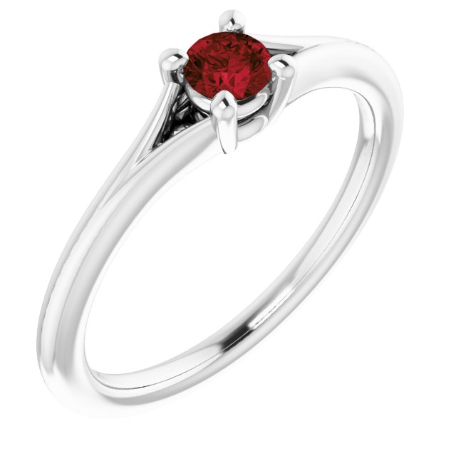 Platinum Natural Mozambique Garnet Youth Solitaire Ring