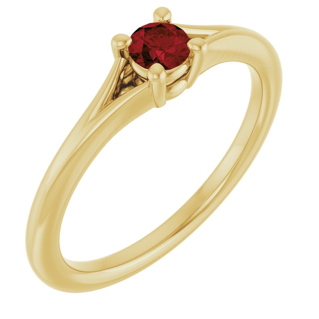 14K Yellow Natural Mozambique Garnet Youth Solitaire Ring
