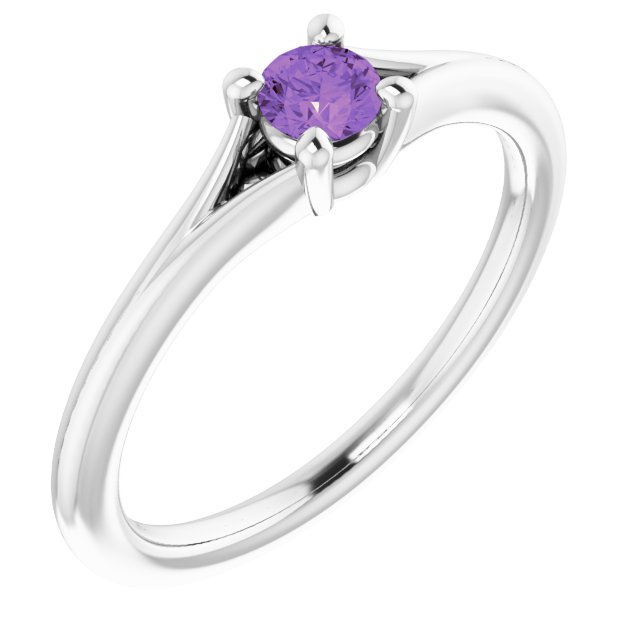 14K White Natural Amethyst Youth Solitaire Ring