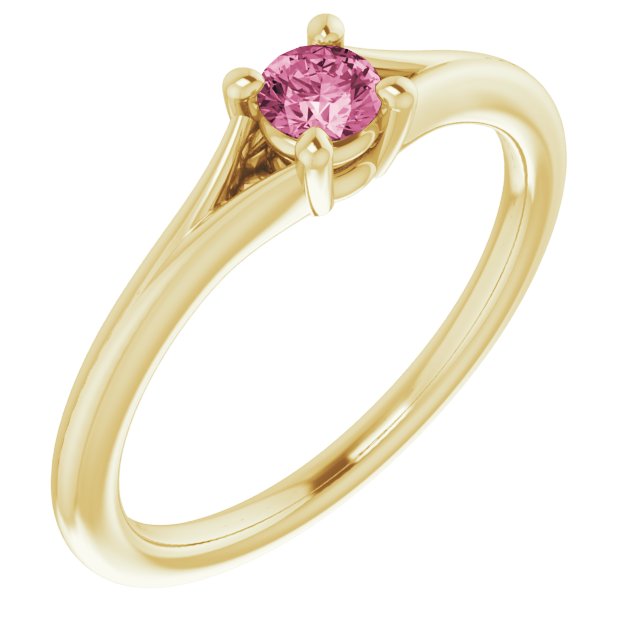 14K Yellow Natural Pink Tourmaline Youth Solitaire Ring