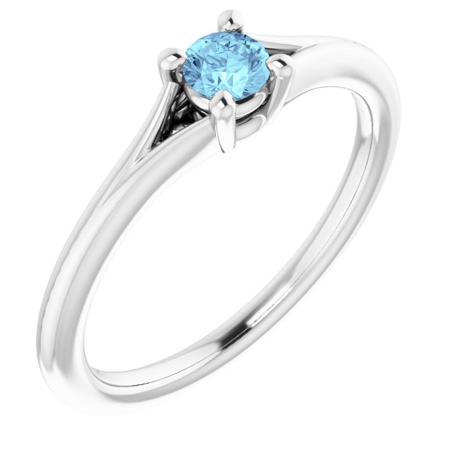 Sterling Silver Imitation Aquamarine Youth Solitaire Ring