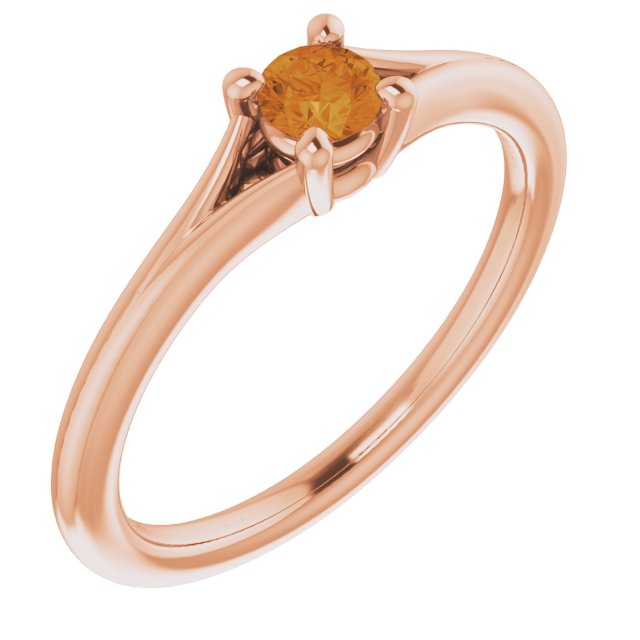 14K Rose Natural Citrine Youth Solitaire Ring