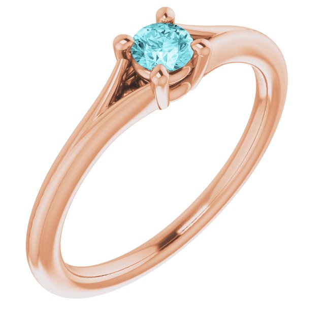 14K Rose Natural Blue Zircon Youth Solitaire Ring