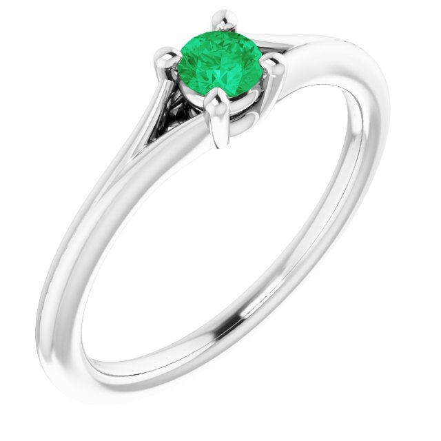 14K White Lab-Grown Emerald Youth Solitaire Ring