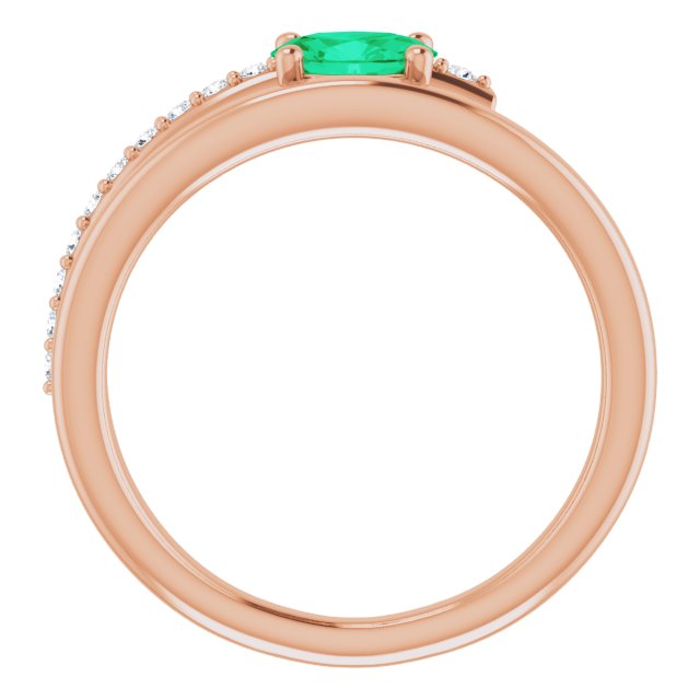 14K Rose Natural Emerald & 1/8 CTW Natural Diamond Ring