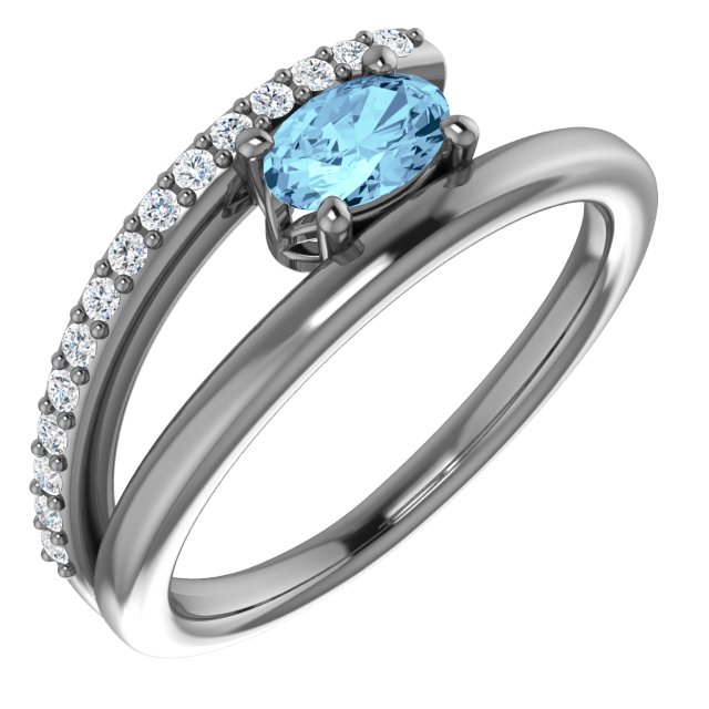 14K White Aquamarine & 1/8 CTW Diamond Ring 