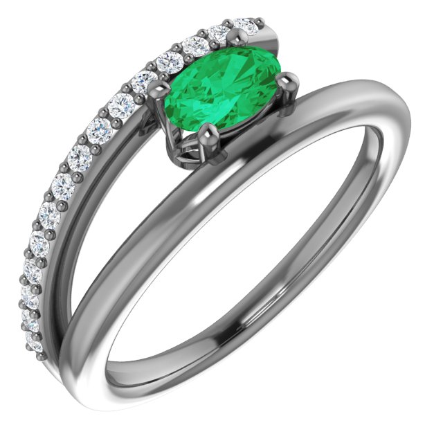 14K Rose Emerald & 1/8 CTW Diamond Ring 