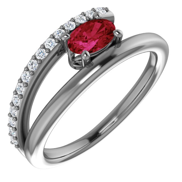 14K Yellow Chatham® Lab-Created Ruby & 1/8 CTW Diamond Ring