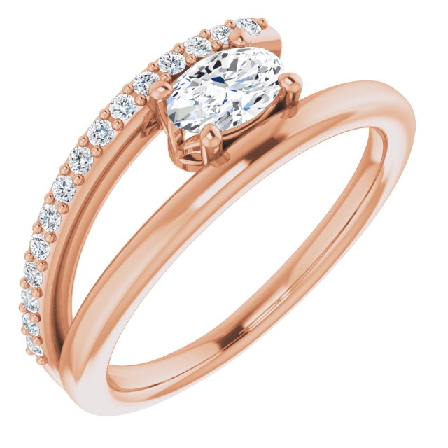 14K Rose Natural White Sapphire & 1/8 CTW Natural Diamond Ring