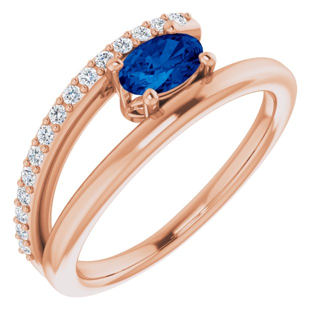 14K Rose Natural Blue Sapphire & 1/8 CTW Natural Diamond Ring