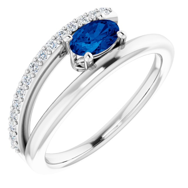 14K White Lab-Grown Blue Sapphire & 1/8 CTW Natural Diamond Ring