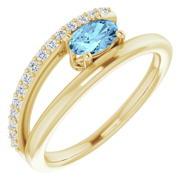 14K Yellow Natural Aquamarine & 1/8 CTW Natural Diamond Ring