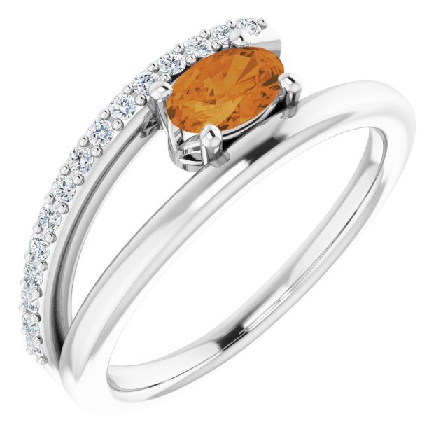 Sterling Silver Natural Citrine & 1/8 CTW Natural Diamond Ring