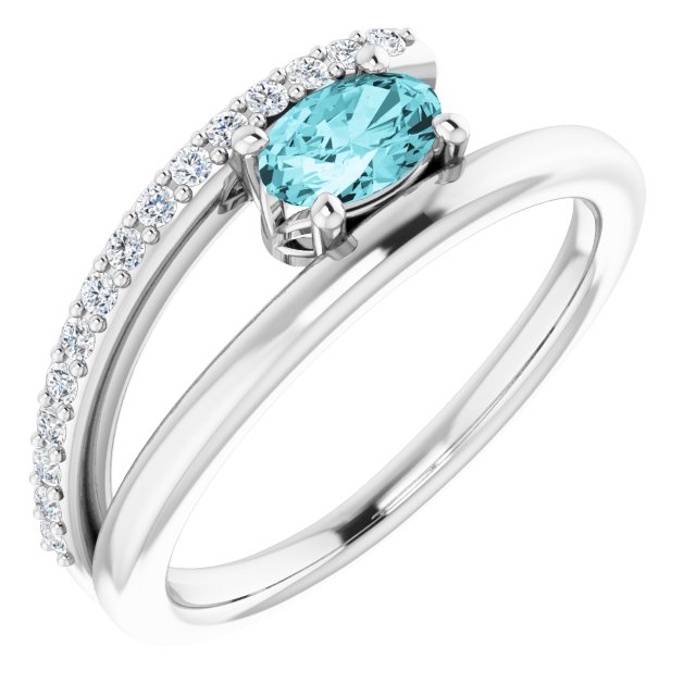 14K White Natural Blue Zircon & 1/8 CTW Natural Diamond Ring