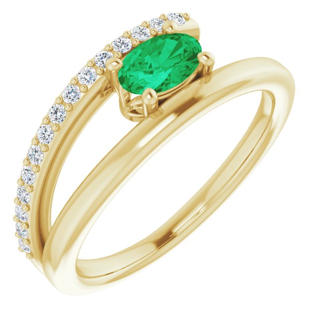 14K Yellow Lab-Grown Emerald & 1/8 CTW Natural Diamond Ring