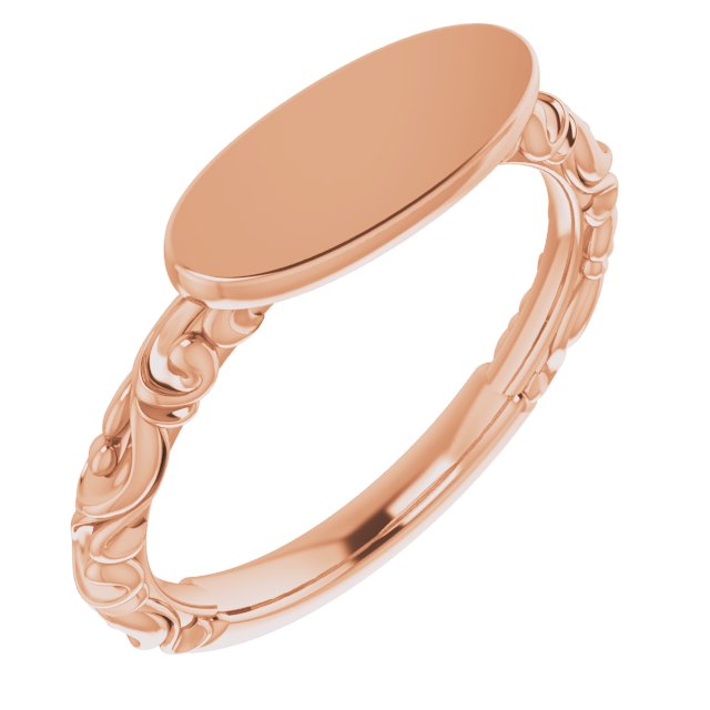 14K Rose 13x5.5 mm Oval Signet Ring