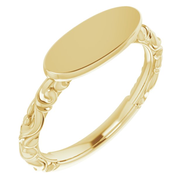 14K Yellow 13x5.5 mm Oval Signet Ring