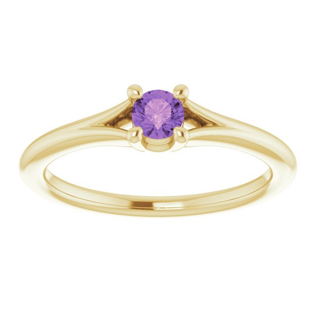 14K Yellow Natural Amethyst Youth Solitaire Ring