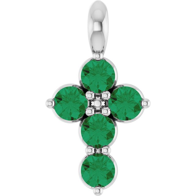 Platinum Lab-Grown Emerald Cross Pendant