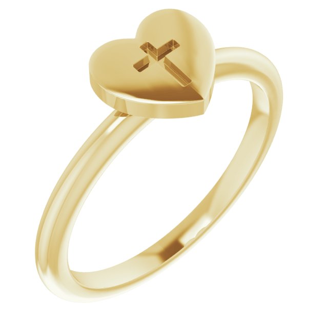 14K Yellow Heart with Cross Ring  