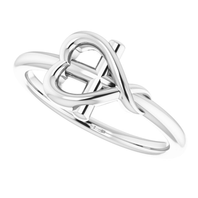 Sterling Silver Cross with Heart Youth Ring  