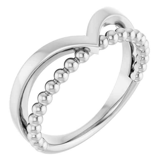 Sterling Silver Negative Space Beaded V Ring   