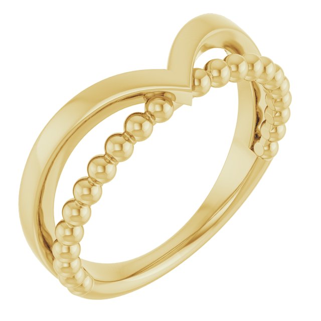 14K Yellow Negative Space Beaded V Ring      