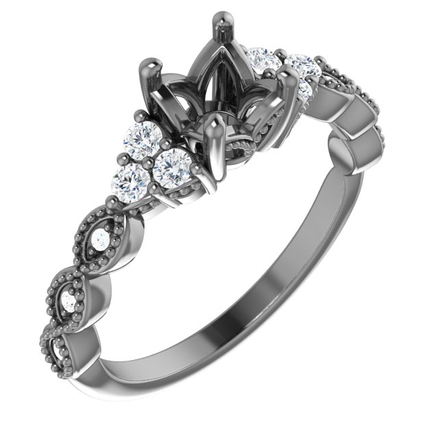 14K White 7x5 mm Oval 0.20 CTW Natural Diamond Semi Set Engagement Ring