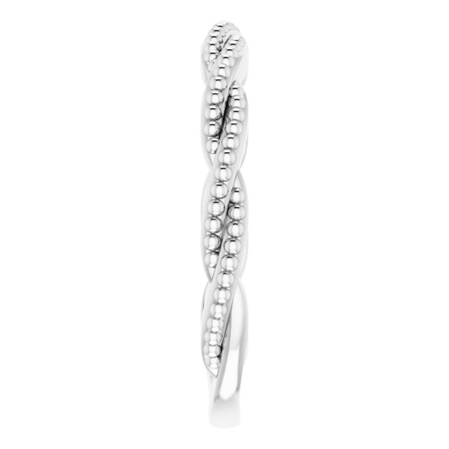 14K White Stackable Twisted Beaded Ring      