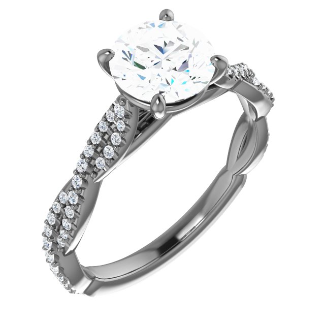 14K White Gold 7 mm Round Moissanite and Diamond Engagement Ring
