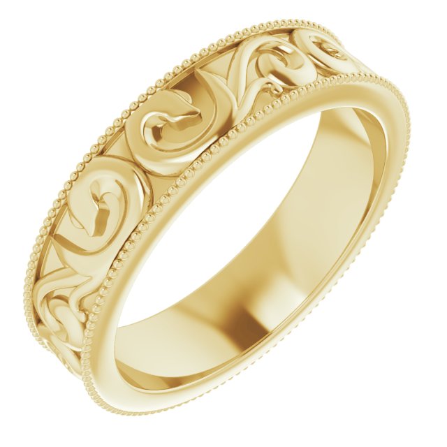 14K Yellow 5 mm Sculptural Band with Milgrain Size 7.5