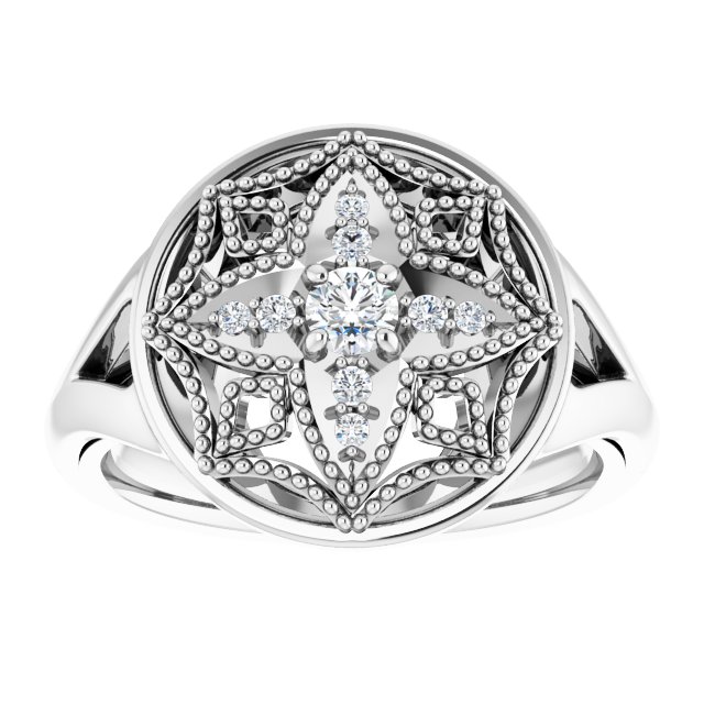 14K White 1/6 CTW Natural Diamond Vintage-Inspired Ring 