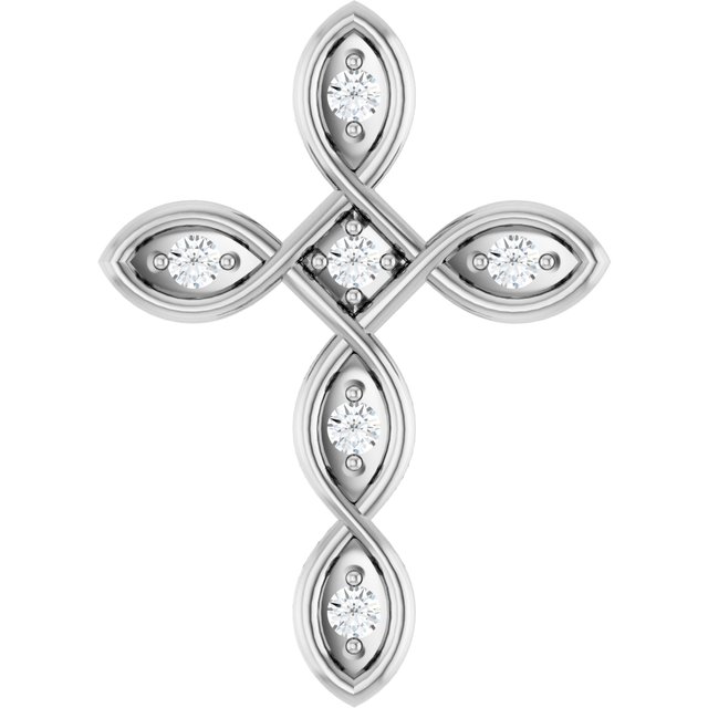 14K White .08 CTW Natural Diamond Cross Pendant  