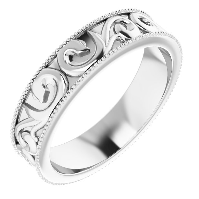 14K White 5 mm Scroll Band with Milgrain  Size 8.5