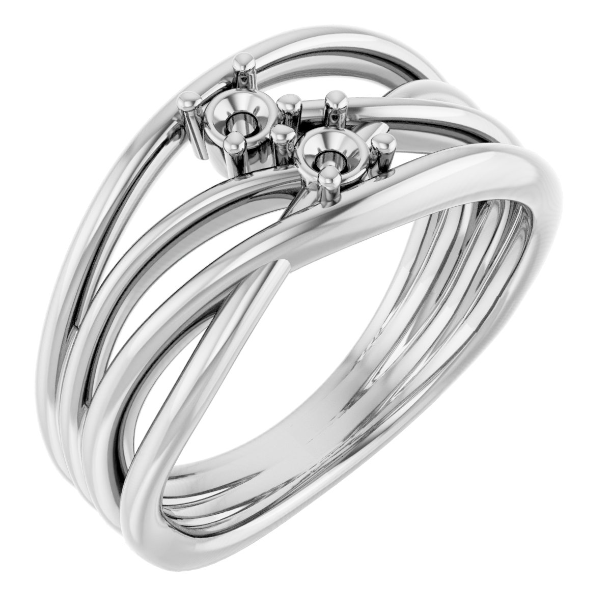 14K White 1/5 CTW Natural Diamond Two-Stone Bypass Ring  