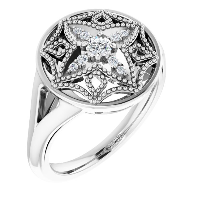14K White 1/6 CTW Diamond Vintage-Inspired Ring 